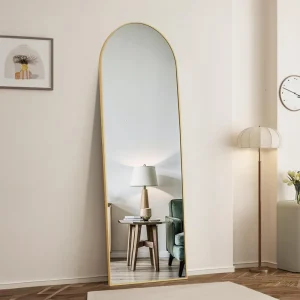 Arched Full Length Mirror, 64"×21" Large Mirror with Stand
