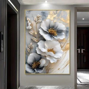 modern luxury floral canvas mural, framed 3D floral painting, suitable for bedroom and living room