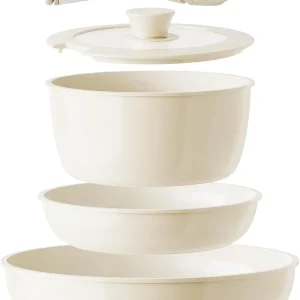 Ceramic Pots and Pans Set, Nonstick Kitchen Cookware Sets,  Detachable Handle Pots and Pans 5 Piece