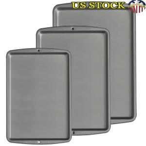 Non-Stick Cookie Sheet Bakeware Set 3-Piece Durable Carbon Steel, Dishwasher Safe Oven Safe Heat Resistant