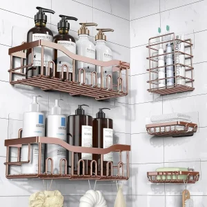 Shower Caddy 5 Pack, Adhesive Organizer for Bathroom, No Drilling,Large Capacity, Rustproof