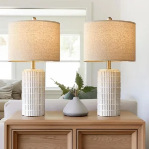 23" Modern Ceramic Table Lamps Set of 2 for Living Room, Bedroom