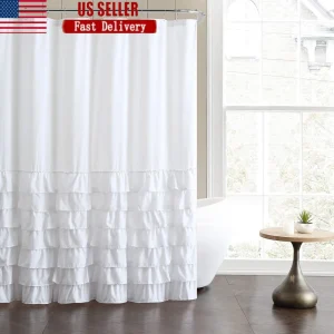 Elegant Ruffled Polyester Shower Curtain 72x72 Machine Washable, White