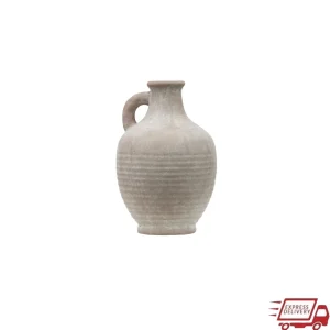 Indoor Ceramic Jug, Floral Display Decorative Home Accent 7 Inch Textured Handled Vase