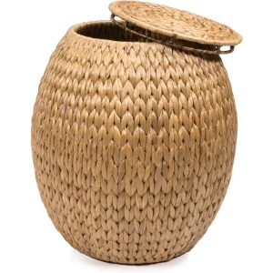 17" Coastal Bohemian Handwoven Hyacinth Storage Stool with Lid