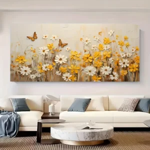 1pc modern abstract yellow wildflower canvas mural, 1.5 inch thick pine solid wood frame