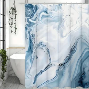 Blue Marble Shower Curtain, Modern Ombre Fabric Cloth, Luxury Bathroom Decor