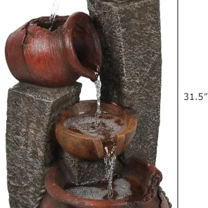 32 Inch Farmhouse Water Fountain Outdoor with Lights
