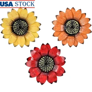 Sunflower Metal Wall Art Flower Dimensional Decor, for Home Garden Kitchen Living Room Bathroom Outdoor