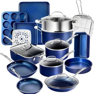 True 20 Pc Pots and Pans Set Non Stick Cookware Set with Deep Square Pan and Bakeware Set, Non Toxic PFOA PFOS Free, Oven Safe