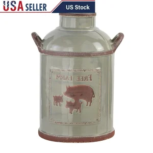 Rustic Farmhouse Grey Ceramic Milk Jug Vintage Porcelain Kitchen Decorative 12x16 Inches Home Accent