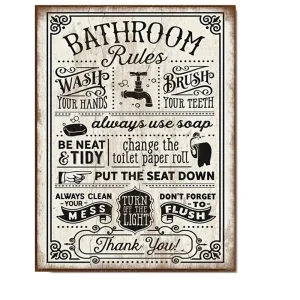 1 piece canvas painting with wooden frame, vintage bathroom rules