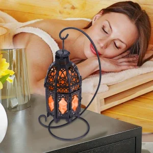 Salt Rock Lamp, Vintage Iron Frame Natural Crystal Salt Rock, Home Room Night Light Decor