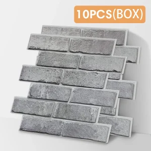 Self-adhesive, 10 pack 11.8"x 11.8", 3D PVC Natural Grey Faux Brick Wall Panel, for Kitchen, Bathroom, DIY Wall Decoration