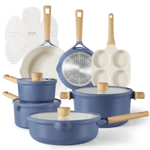 Carote Nonstick Cookware Set, 15 Pcs Induction Cookware, Blue