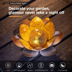 LED Solar Lotus Crack Glass Ball Flower Lamp, for Outdoor Garden Lawn Decor
