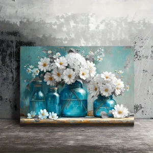 Blue Vase White Daisy canvas wall art