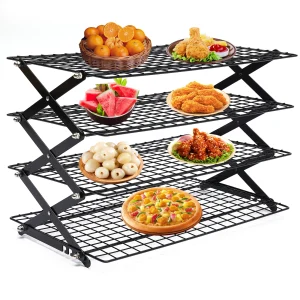 4-Tier Foldable Grilling Drying Rack Non-stick Cooling Rack for Cookies, Collapsible