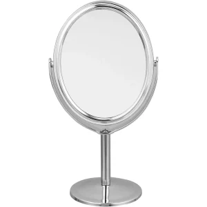 Swivel Bathroom Double-Sided Round Magnifying Mirror, Metal Frame  (Silver)