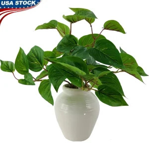 Artificial Golden Pothos Plant in White Ceramic Pot, Lifelike Vibrant Green Leaves Perfect Indoor Decor