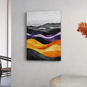 Abstract landscape in black and yellow tones, living room and office decoration