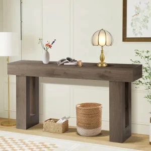 63 Long Console Table Farmhouse Sofa Table Behind Couch Wooden Entry Console Tables with Storage for Living Room Rectangular En