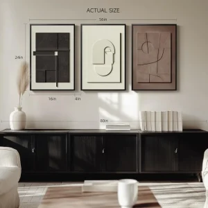 3D Textured Framed Abstract Wall Art, 3 Piece Modern Artwork for Walls, Black White Brown Geometric