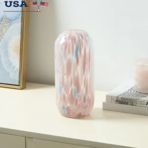 Multicolor Painted Glass Vase 10 inch Decorative Cylinder Flowers Unique Home Accent Gift