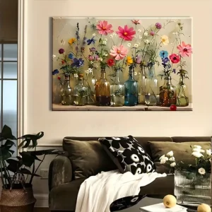 Bohemian Floral Canvas Wall Art with 1.5" thick solid wood frame