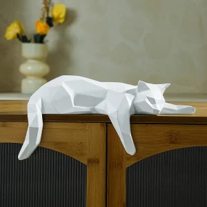 White or Black Cat Statue - Geometric Modern Room Decor