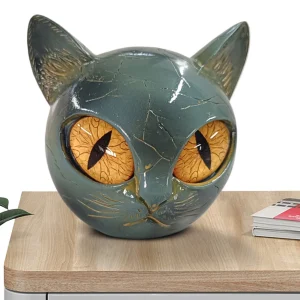 Marble Texture Amber Eyes Cat Statue for Home Windows and Party Decorations
