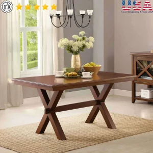 Maddox Crossing Dining Table, Sturdy Design Wooden Indoor Trestle Table Seats 6 Easy Assembly Home, Office Use