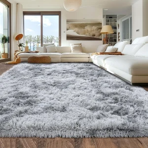 Fluffy tie-dyed gray carpet, suitable for living room, bedroom, upgraded non-slip
