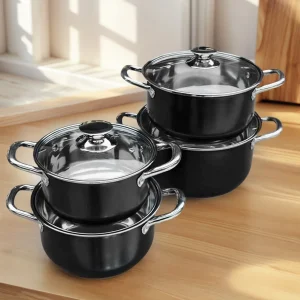 8Pcs Household Cookware set with Glass Lid, Stainless Steel Dishwasher-Safe