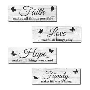 Farmhouse Rustic Wooden Signs, Family Love Faith Hope