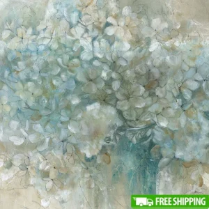Muted Hydrangeas Floral Canvas Print, 15.5 Inch Wall Art, Easy Mount