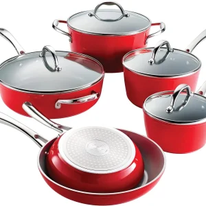 10-Piece Ceramic Non Stick Cookware Set with Lids, Heavy-Gauge Aluminum with Nonstick Coating, Dishwasher Safe