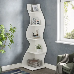 Tribesigns Corner Shelf, Modern 5-Tier Wall Corner Bookshelf, Stylish Storage Rack Plant Stand