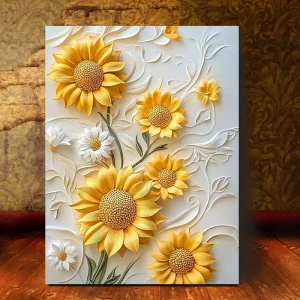 3D Relief Sunflower Canvas Art with Wood Frame
