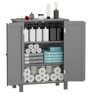 Bathroom Floor Cabinet Storage Grey Wooden Cupboard 3 Shelves Free Standing