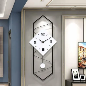 Swing Quartz Silent Wall Clock Metal Modern Large Pendulum Home Decor Clock with Hook