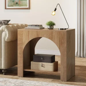 Sturdy Wooden Farmhouse-Style Side Table for Living Room and Bedroom, Suitable as a Sofa or Nightstand Companion