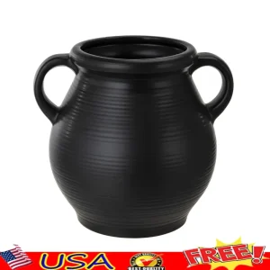 Ribbed Ceramic Vase Antique-Inspired Home Décor, with Handles