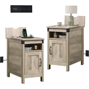 Farmhouse End Table Duo for Living Room or Bedroom, Charging Station USB Ports Included
