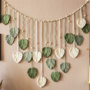 Modern Woven Wall Decor,  Hanging Green Leaves, Hanging on The Walls, Bohemian Style